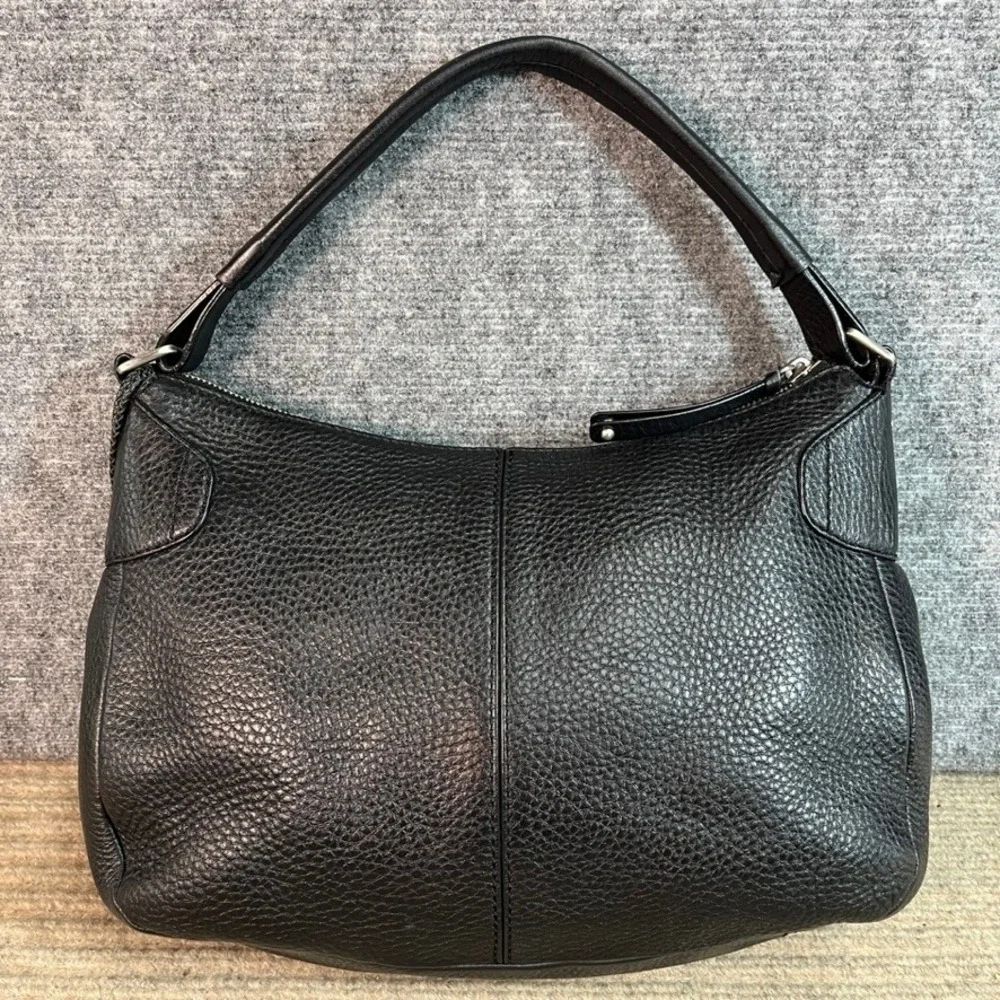 Cole Haan Black Pebbled Leather Hobo Shoulder Bag Silver Hardware Logo Tag